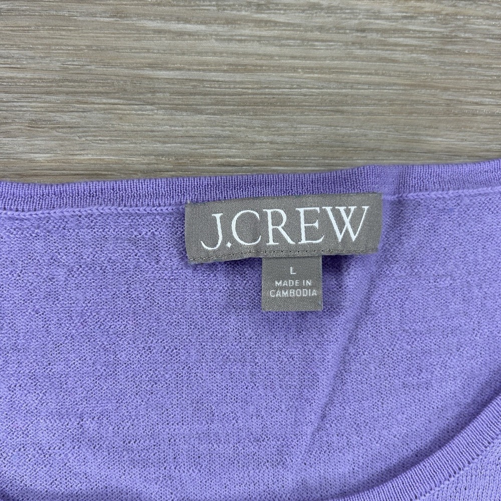 J. Crew Large Women Purple Merino Wool Long Sleeve Pullover Crew Neck Sweater - Picture 4 of 7